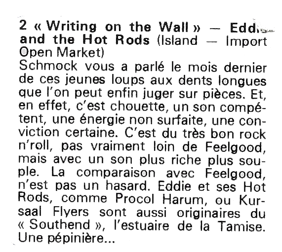 Eddie and The Hot Rods Writing on the wall Best n94 de Mai 1976