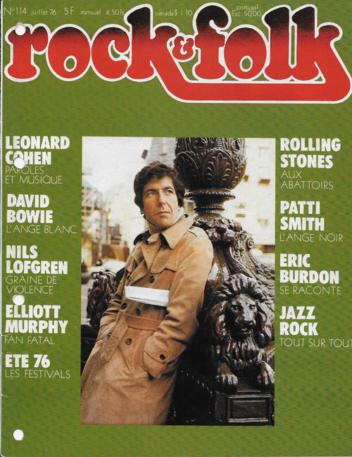 Rock & Folk n114 Juillet 1976 Leonard Cohen cover