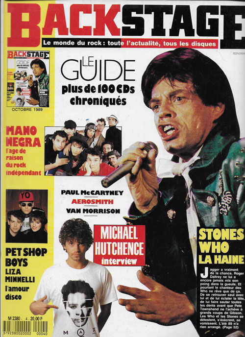 Backstage n 4 Octobre 1989 Mick Jagger The Rolling Stones cover