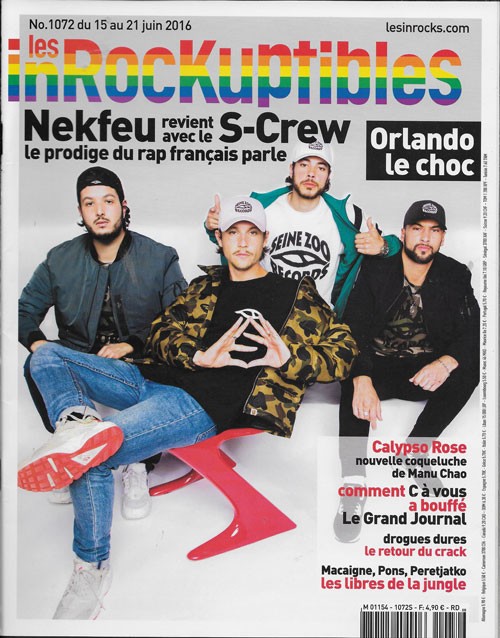 Les Inrockuptibles n1072 Juin 2016 Nekfeu & S-Crew cover