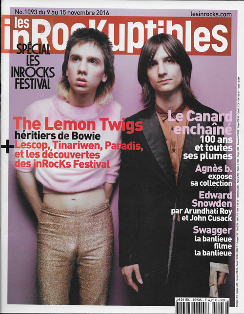 Les Inrockuptibles n 1093 Novembre 2016 The Lemon Twigs cover