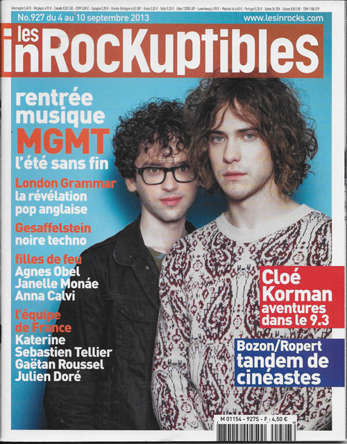 Les Inrockuptibles n 927 Septembre 2013 MGMT cover