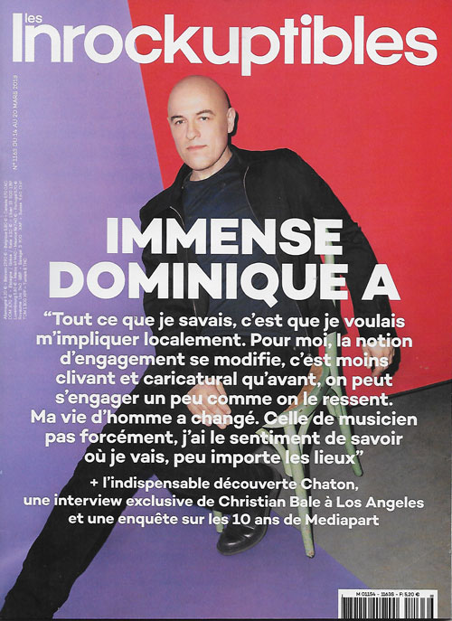 Les Inrockuptibles n1163 DMars 2018 Dominique A cover