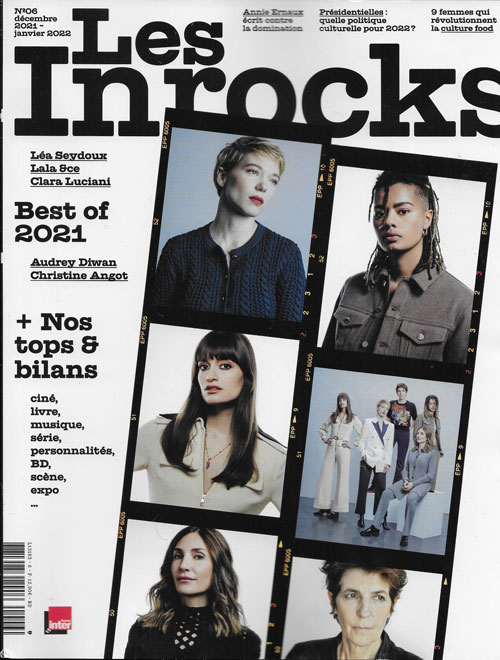 Les Inrockuptibles n06 - Dcembre 2021 cover La Seydoux Lala Ece Clara Luciani Audrey Diwan Christine Angot