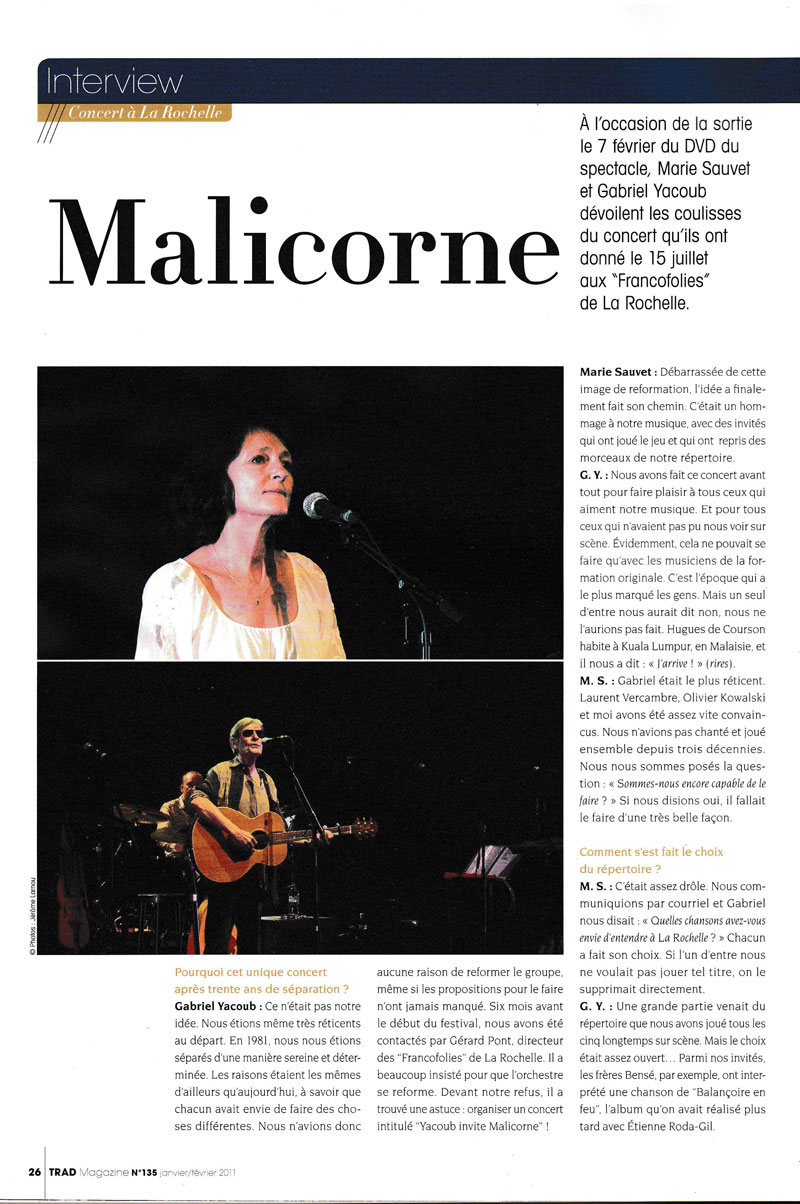 Trad Magazine n135 Janvier Fvrier 2011 page 26 Malicorne  La Rochelle