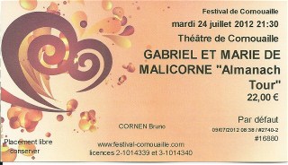 Gabriel Yacoub et Marie de Malicorne billet quimper 2012